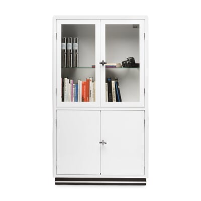 Wide White Sheet Steel Display Case, 30 Inch Tall White Bookcase