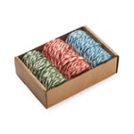Set of Three Bobbins with Two-Coloured Jute Yarn