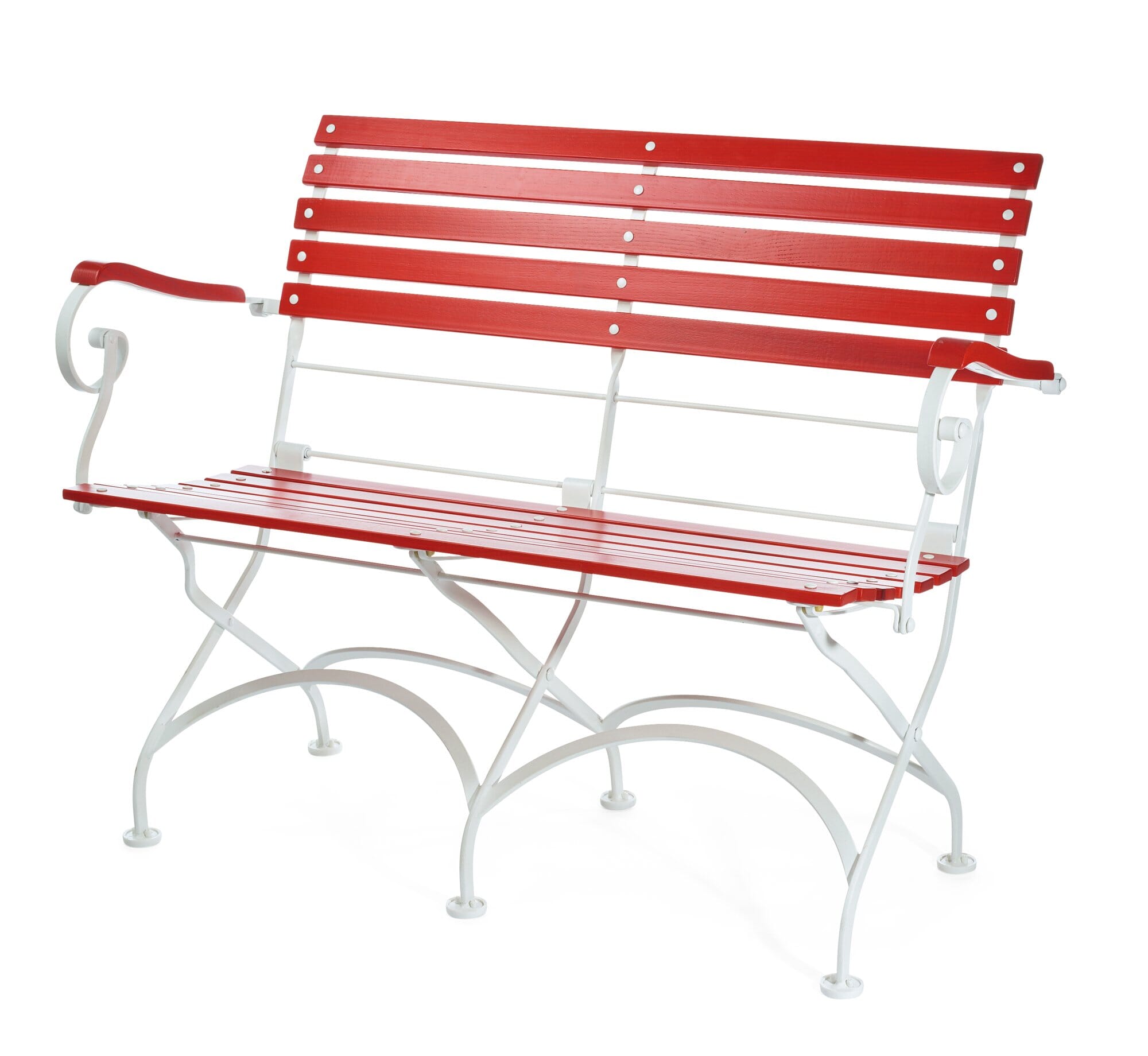 Red metal deals garden bench