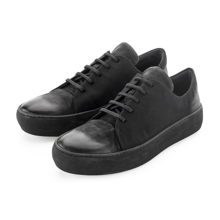 Men’s Leather and Moleskin Trainers, Black