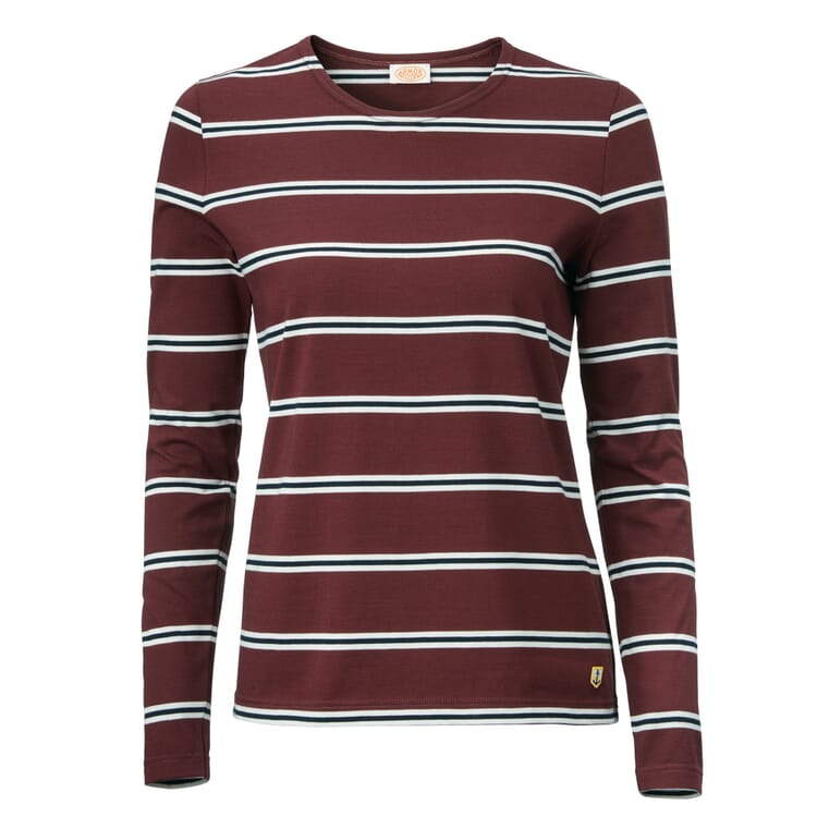 Women’s Long-Sleeved Striped T-Shirt, Wine Red