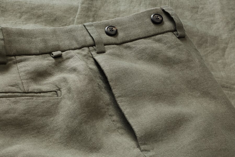 Herren-Leinenhose Oliv, Detailsicht