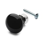 Furniture knob porcelain round Black with brass base, nickel plated