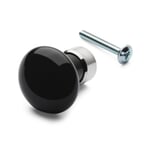 Pomello per mobili in porcellana rotondo Nero con base in ottone, nichelato