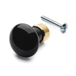 Pomello per mobili in porcellana rotondo Nero con base in ottone