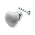 Pomello per mobili in porcellana rotondo Bianco con base in ottone, nichelato
