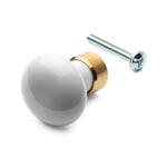 Ball Drawer Knob Made of Porcelain White with Uncoated Brass Base