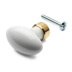 Oval Drawer Knob Made of Porcelain With brass base White