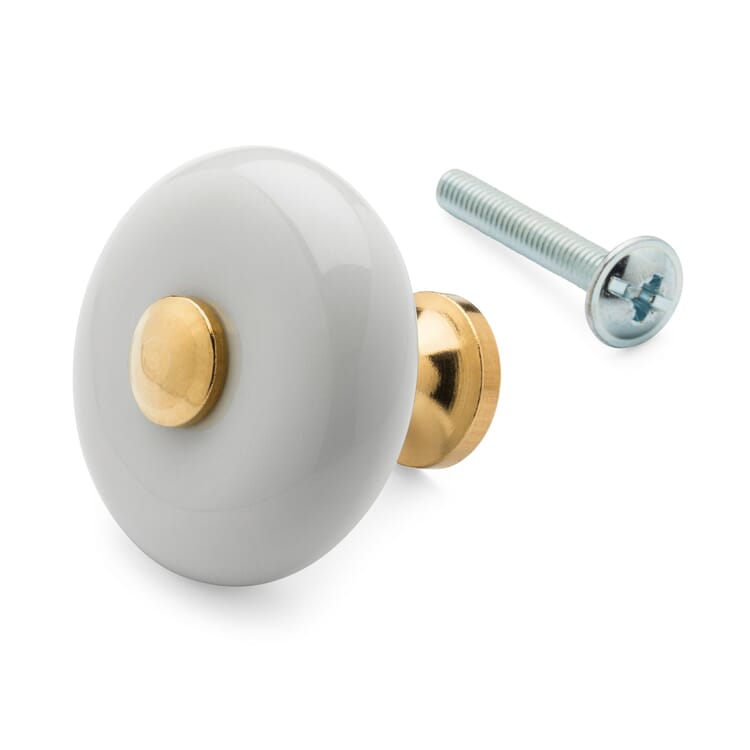 Pomo de porcelana para muebles con tapa decorativa de latón