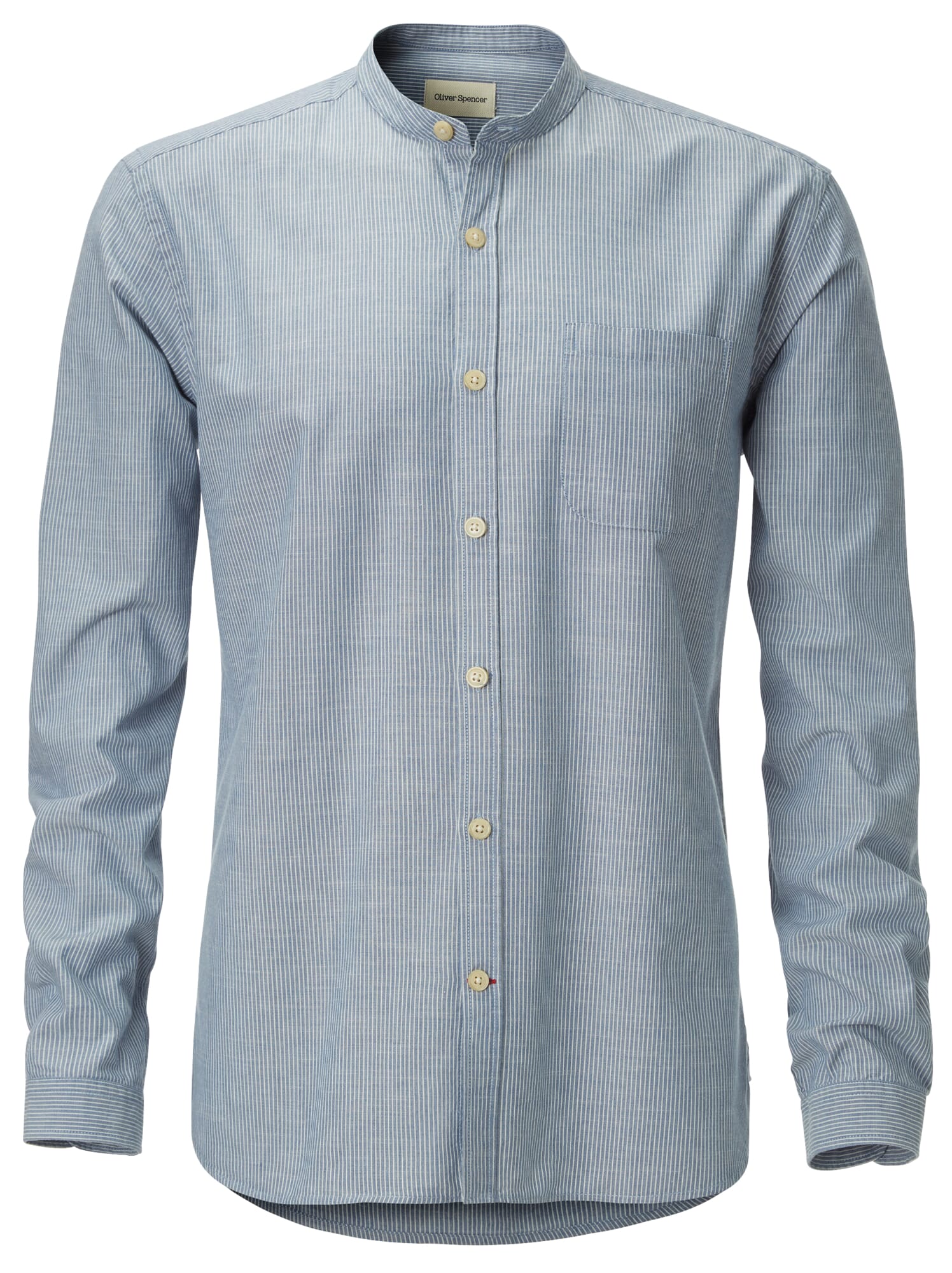 Stand-up collar shirt, Blue-Nature