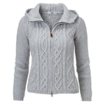 Women’s Cable-Knit Cardigan with Zip and Hood by Inis Meáin Grey
