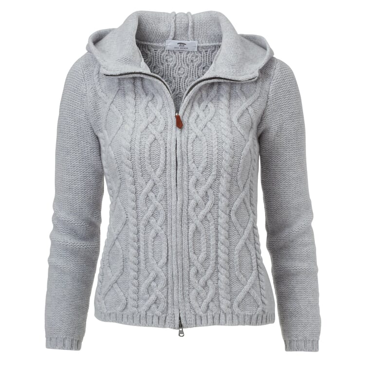 Women’s Cable-Knit Cardigan with Zip and Hood, Gray