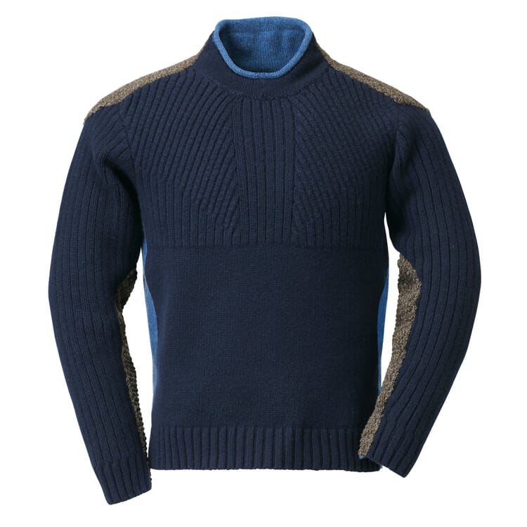 Men's wool sweater, Navy-Brown-Light Blue