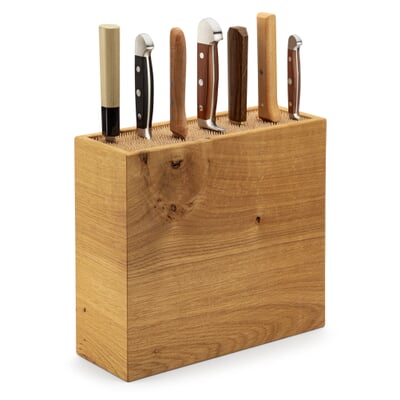 Zelancio Universal Slotless Oak Wood Knife Block w/ Rubber Flex