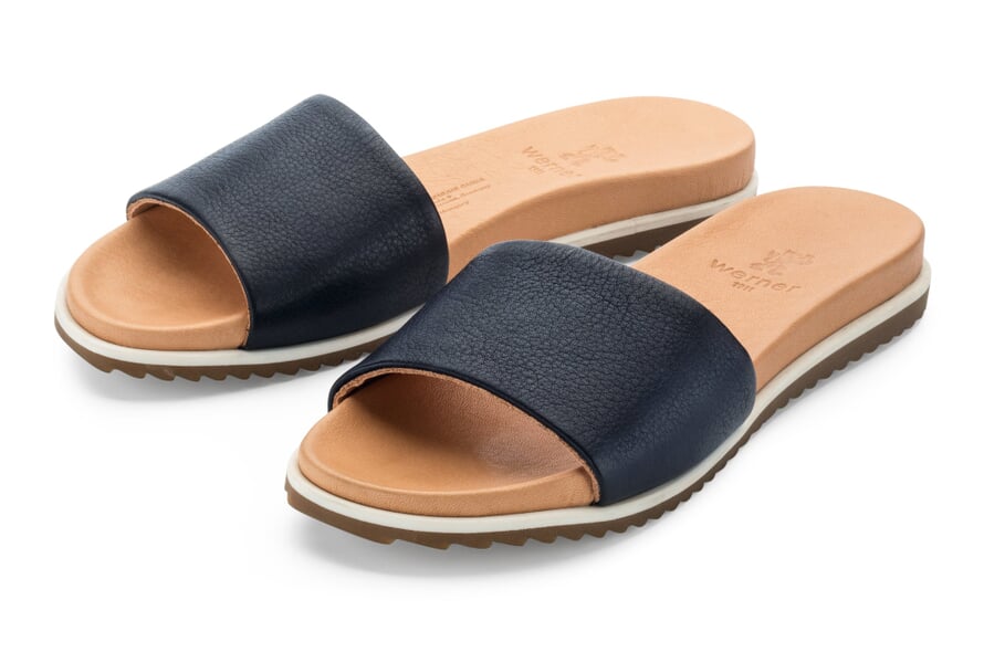 Leren damesslippers Donkerblauw