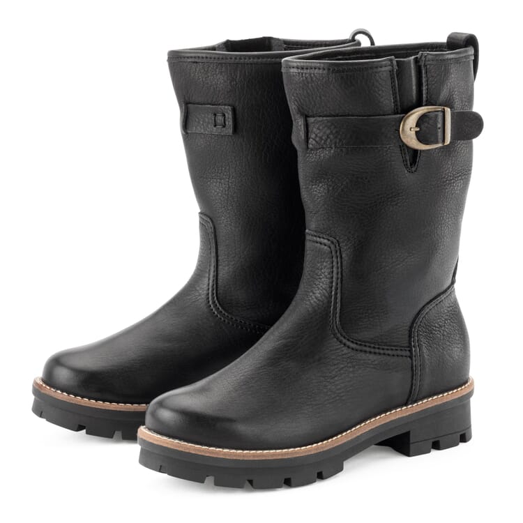 Bottines pour femme en cuir de vachette doublées, Noir