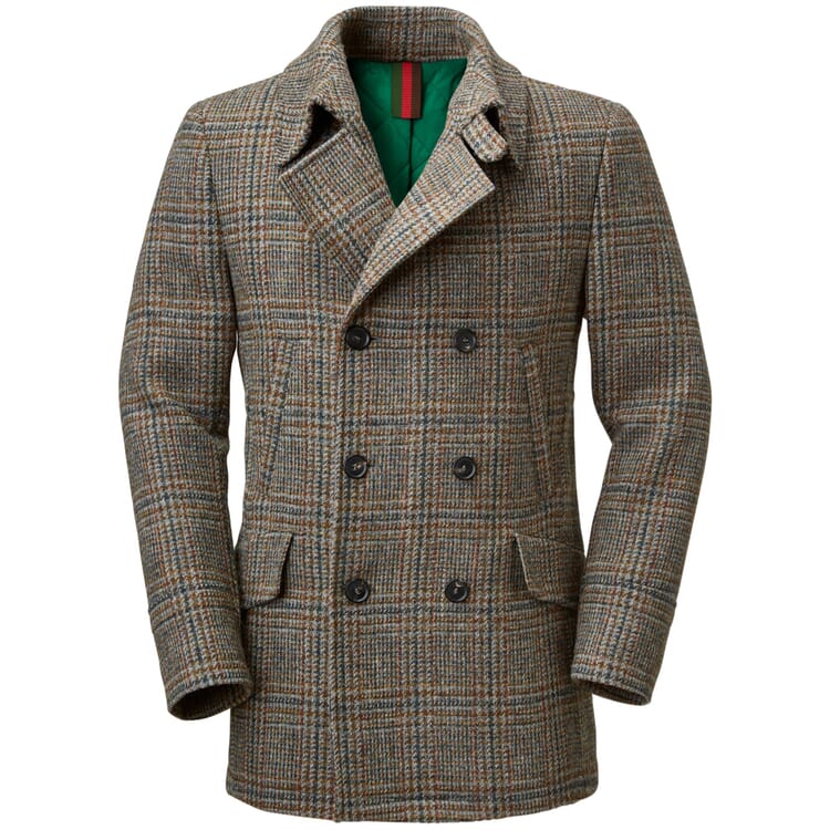 Men's Pea Coat Made of Harris-Tweed, Light Brown