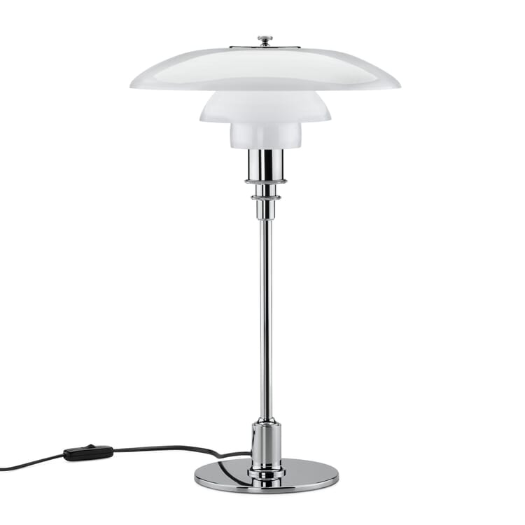 Table Lamp Opaline Glass PH 3/2 by Louis Poulsen, Chrome plated