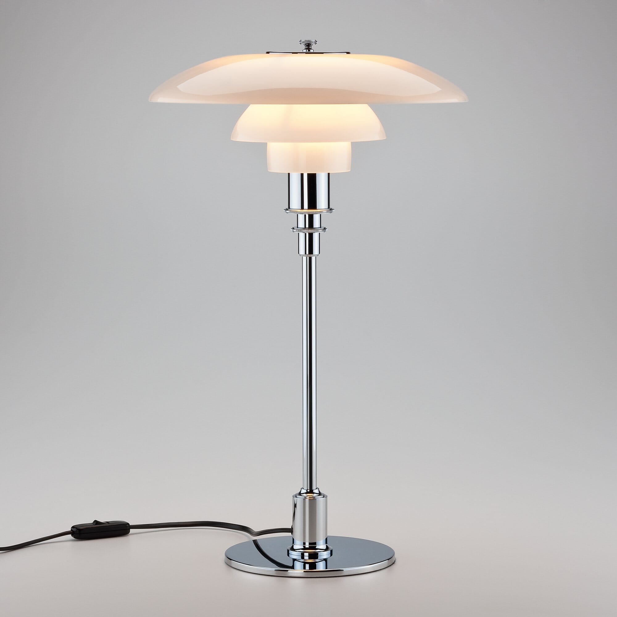 Louis Poulsen table lamp opal glass PH 3/2, Chrome plated