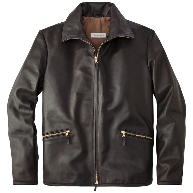 Chaqueta de hombre roadster de cuero de caballo, Negro-marrón