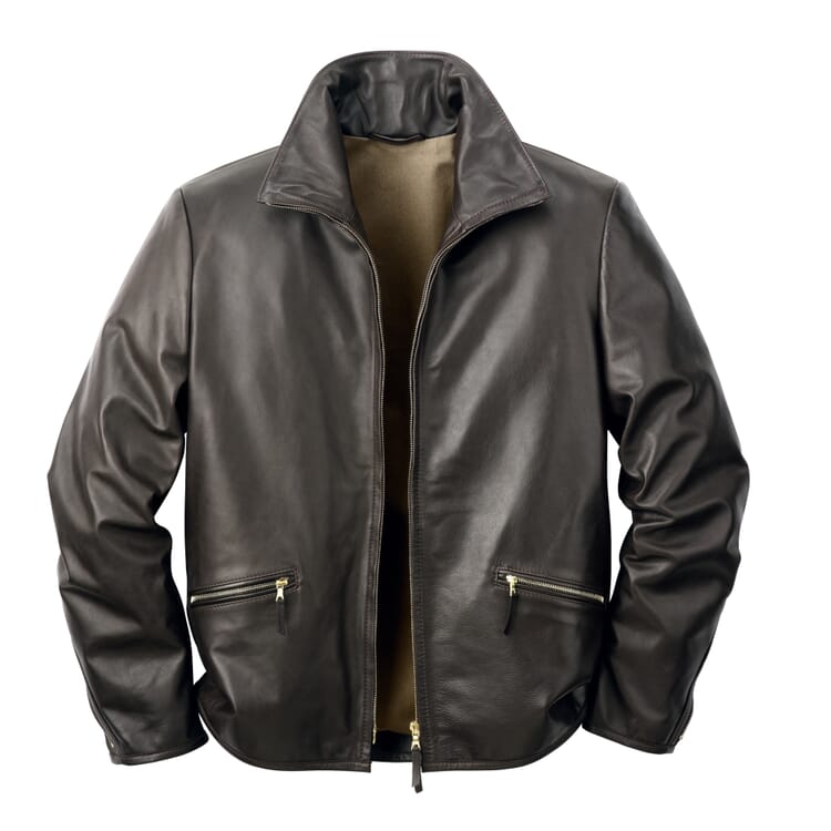 Men roadster jacket horse leather, Black-Brown