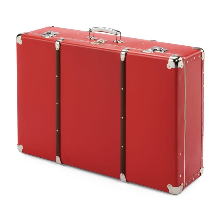 Red Cardboard Suitcase with Wooden Slats, Width 70 cm