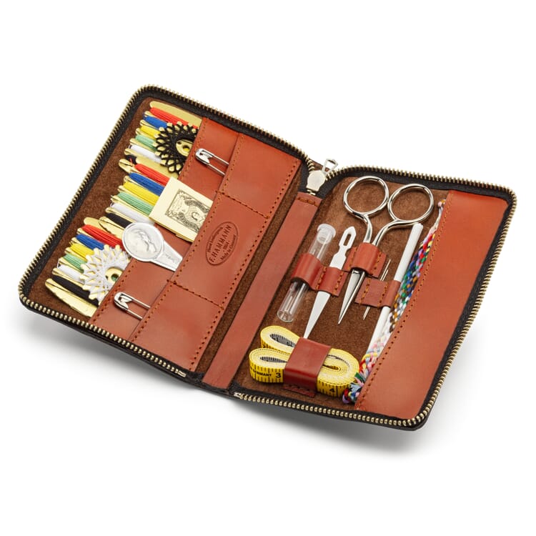 Trousse de couture en cuir de vache