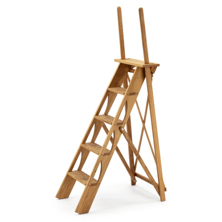 Library ladder with handle bars, Oak