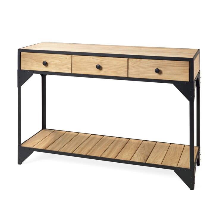 Table console avec tiroirs acier et chêne