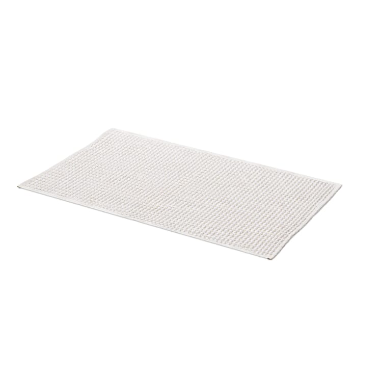 Tapis de bain piqué gaufré demi-lin, Blanc