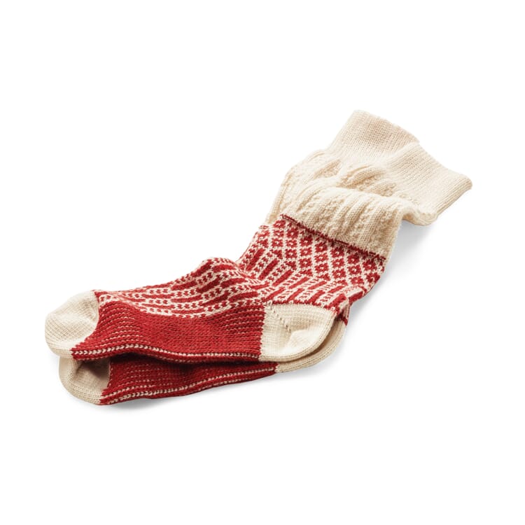 Jacquard lang strømpe, Ecru-rød