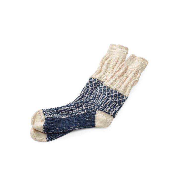 Jacquard Long Socks, Ecru/Blue