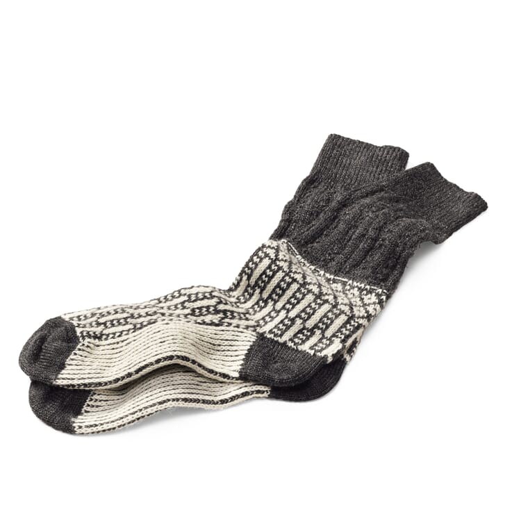 Jacquard Long Socks, Anthracite/Ecru