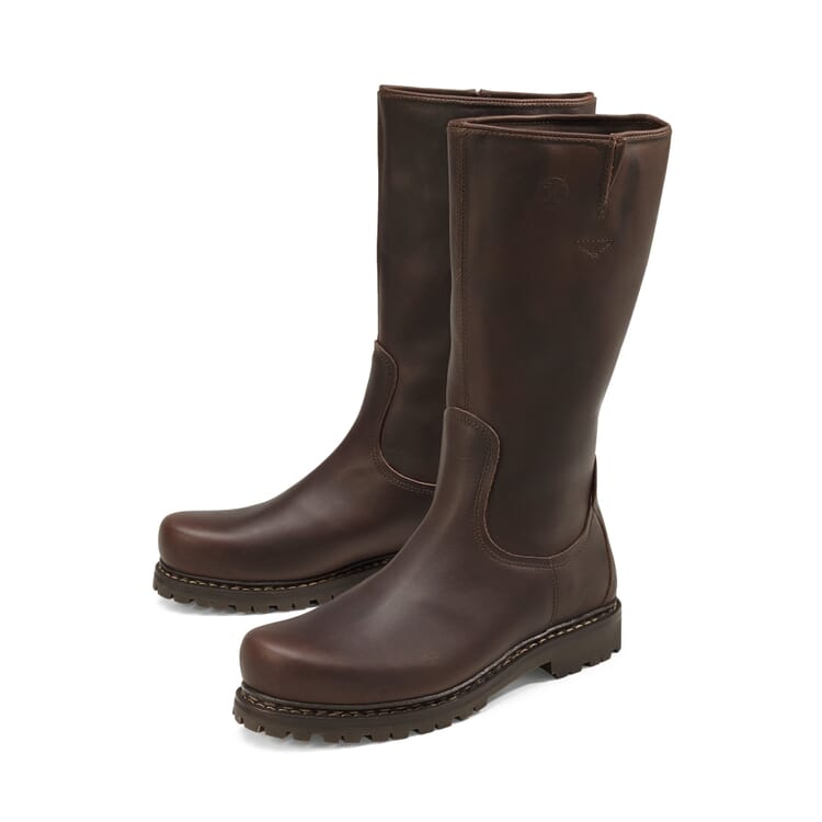 Ladies boots cowhide with lambskin, Dark brown