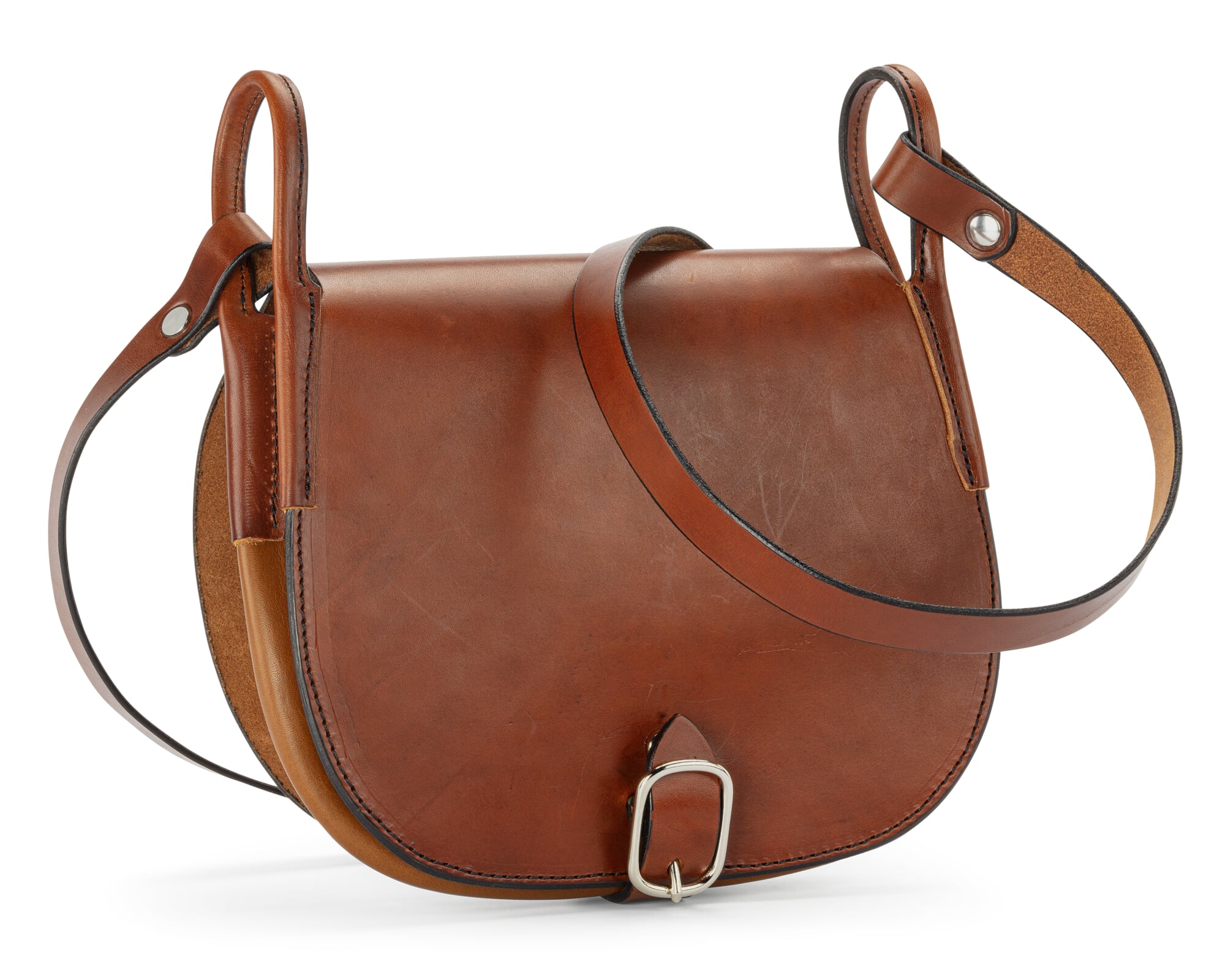 Sacoche Ancienne En Cuir Marron - Style Chasseur / Bandoulière Vintage