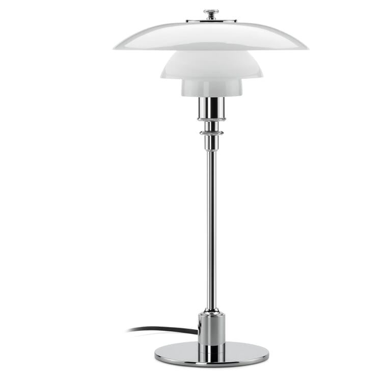 Table Lamp Opaline Glass PH 2/1 by Louis Poulsen, Chrome plated