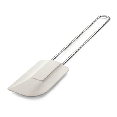 Hubert Stainless Steel Dough Scraper with White Plastic Handle - 6 1/2L x 4 1/2W x 1H