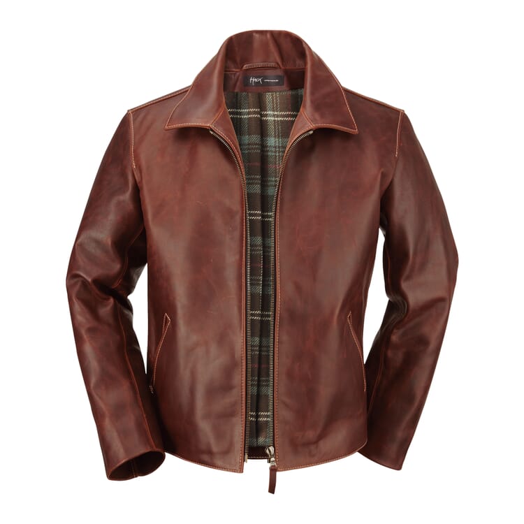 Men horse leather jacket pull up, Brown