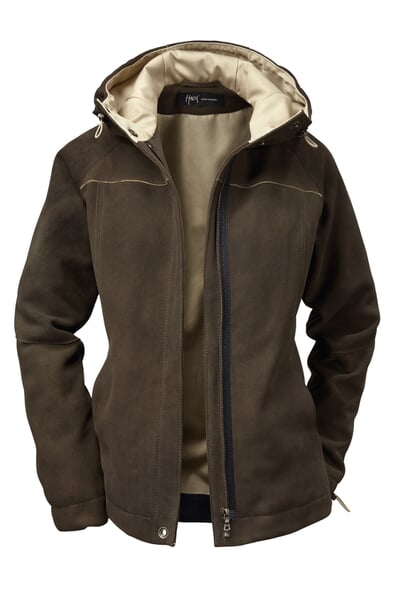 Women's Deer Leather Hooded Jacket Oliv