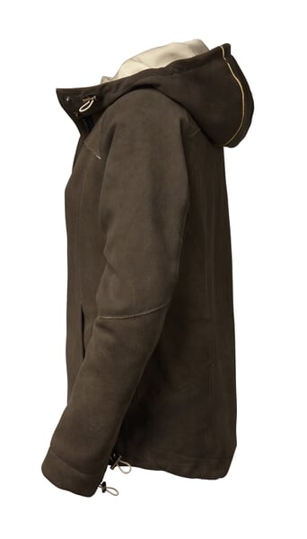 Women's Deer Leather Hooded Jacket Oliv