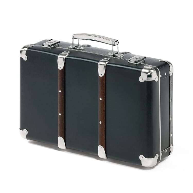 Black Cardboard Suitcases with Wooden Slats, Black