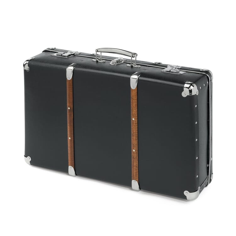 Black cardboard case with wooden strips