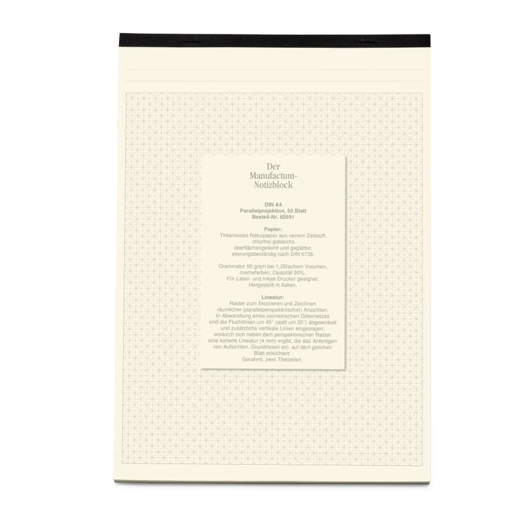 Manufactum notepad DIN A4, Parallel projection