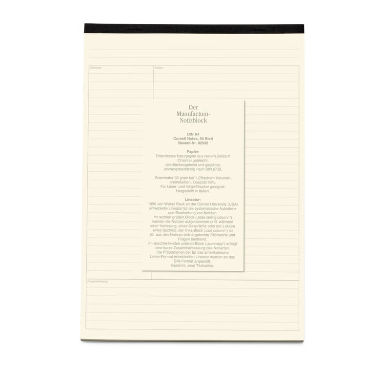 Blocco note Manufactum DIN A4, Metodo Cornell
