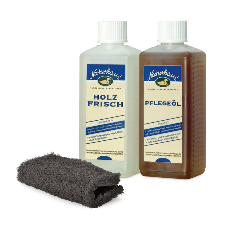 Plejesæt til havemøbler af træ