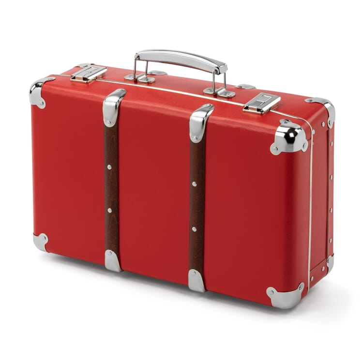 Red Cardboard Suitcase with Wooden Slats, Width 40 cm