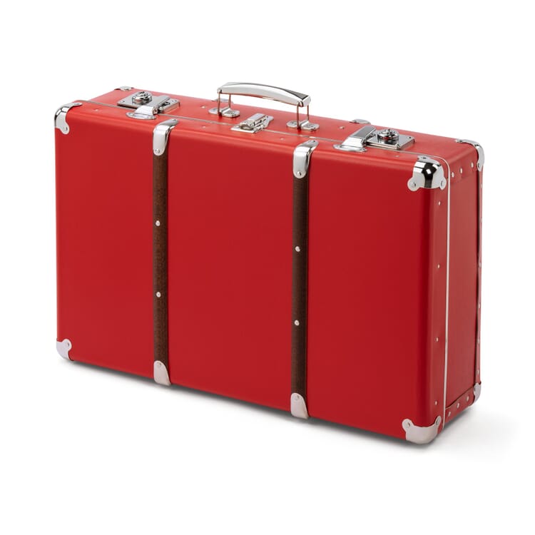 Red Cardboard Suitcase with Wooden Slats, Width 55 cm