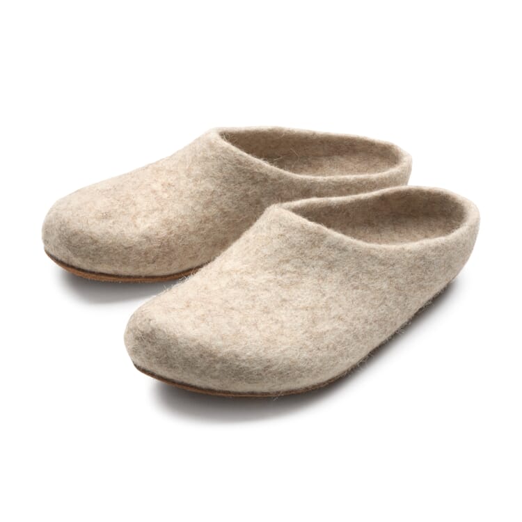 Felt Slippers Made from Coburg Fox Sheep Wool, Beige