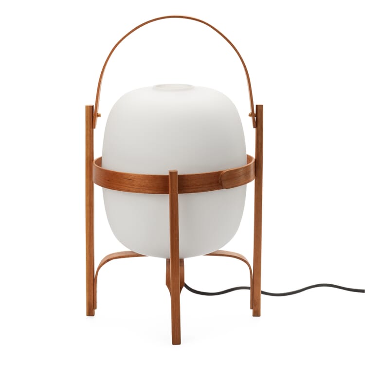 Lampada da tavolo e da terra in legno di ciliegio e vetro