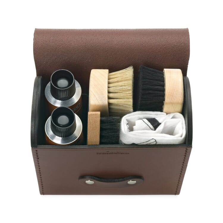 Set schoenverzorging in leren etui